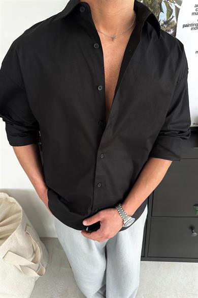 Siyah Basic Oversize Gömlek