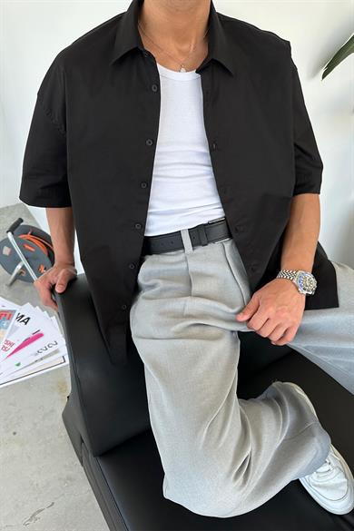 Siyah Basic Oversize Kısa Kollu Gömlek