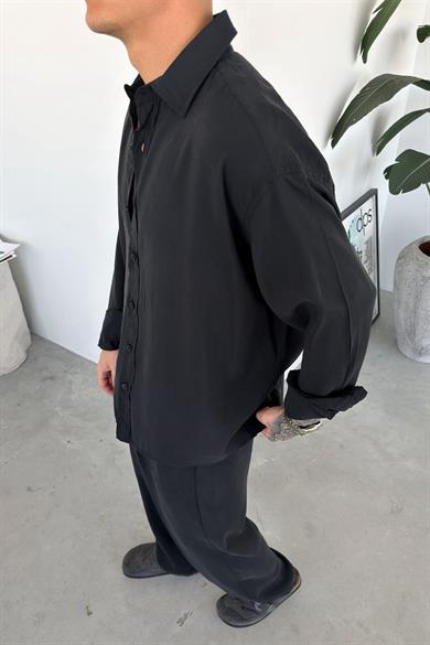 Siyah Basic Oversize Modal Gömlek