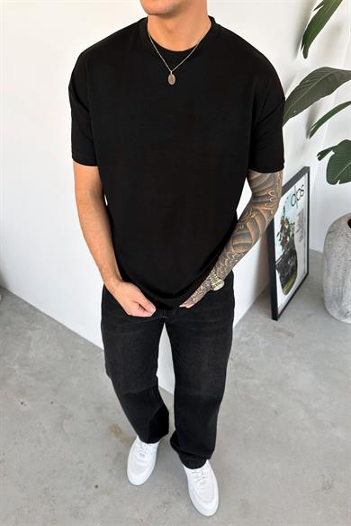 Siyah Basic Oysh Kumaş Relaxed Tişört