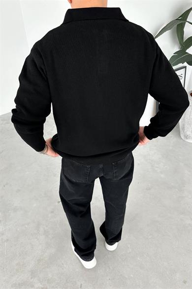 Siyah Basic Polo Yaka Triko Kazak