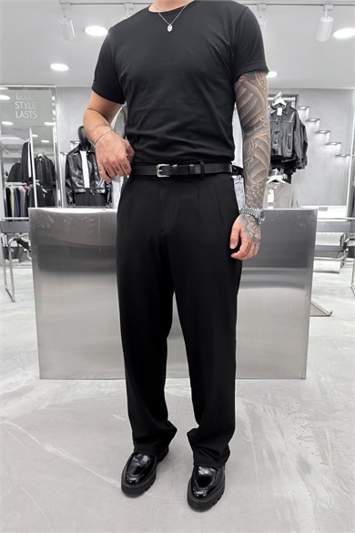 Siyah Basic Premium Baggy Kumaş Pantolon