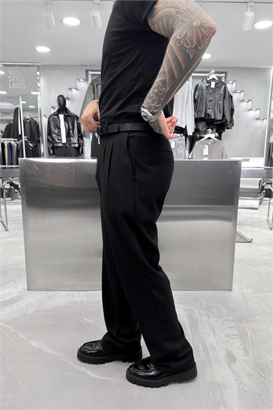 Siyah Basic Premium Baggy Kumaş Pantolon