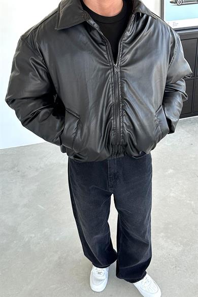 Siyah Basic Premium Bomber Deri Ceket