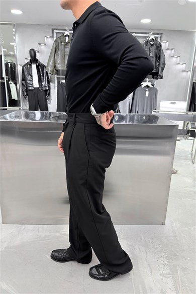 Siyah Basic Premium Oversize Polo Yaka Tişört