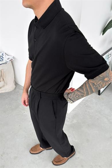 Siyah Basic Relaxed Polo Yaka Tişört
