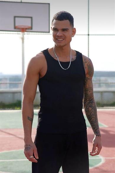 Siyah Basic Tank Top Full Likralı Erkek Atlet Tişört