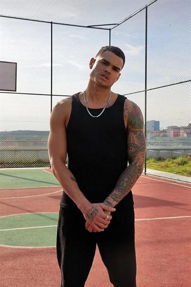 Siyah Basic Tank Top Full Likralı Erkek Atlet Tişört