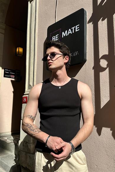 Siyah Basic Tank Top Full Likralı OP Erkek Atlet Tişört