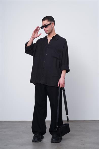Siyah Basic Uzun Kollu 1A CH Oversize Gömlek