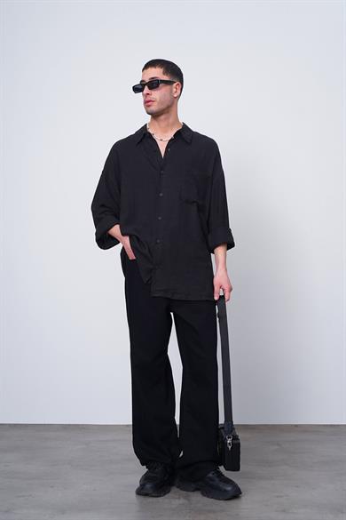 Siyah Basic Uzun Kollu 1A CH Oversize Gömlek