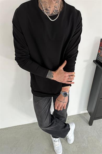 Siyah Basic Uzun Kollu Oversize Tişört