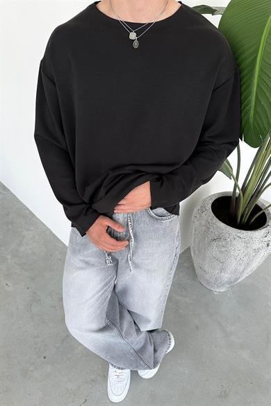 Siyah Basic Uzun Kollu Oversize Tişört