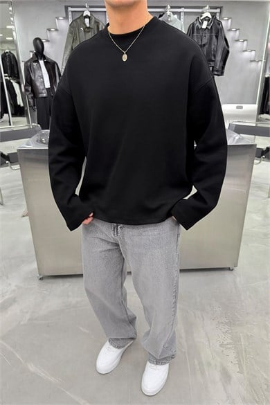 Siyah Basic Uzun Kollu Oversize Tişört