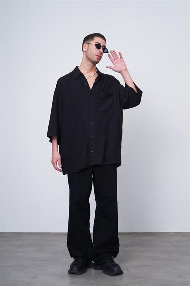 Siyah Basic Yarım Kollu 1B CH Oversize Gömlek