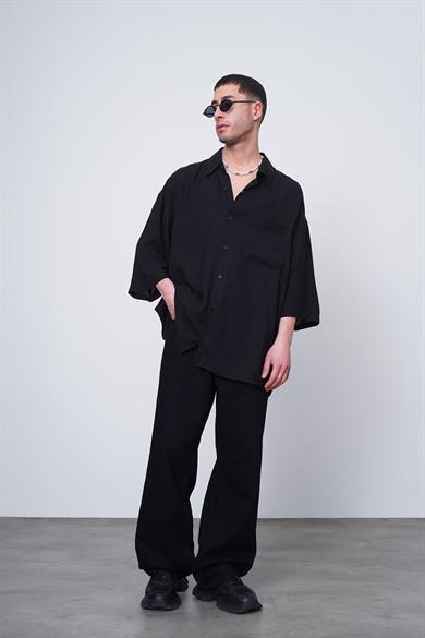 Siyah Basic Yarım Kollu 1B CH Oversize Gömlek