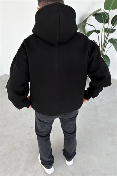 Siyah Baskılı Şerit Detay Oversize Sweatshirt