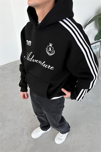 Siyah Baskılı Şerit Detay Oversize Sweatshirt