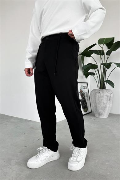Siyah Beli İp Detaylı Gabardin Regular Pantolon