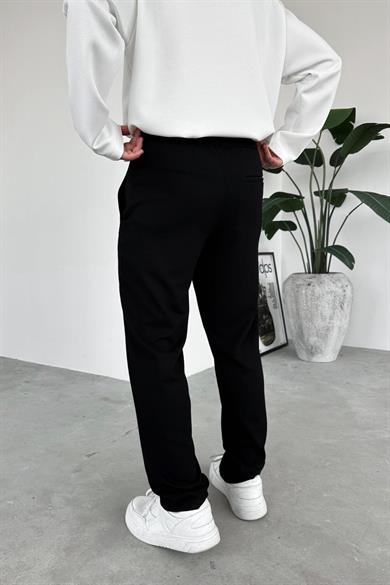 Siyah Beli İp Detaylı Gabardin Regular Pantolon