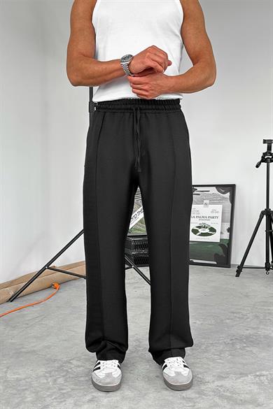 Siyah Beli İpli Çımalı Relaxed Pantolon