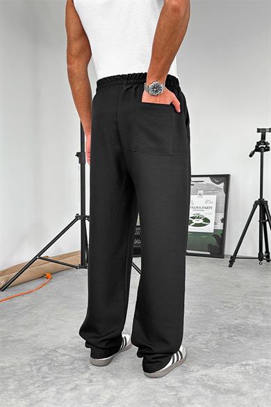 Siyah Beli İpli Çımalı Relaxed Pantolon