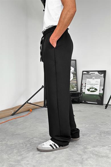 Siyah Beli İpli Çımalı Relaxed Pantolon