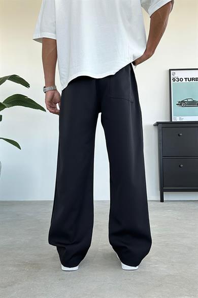 Siyah Beli Lastikli Baggy Kumaş Pantolon