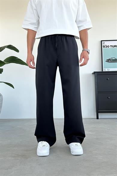 Siyah Beli Lastikli Baggy Kumaş Pantolon