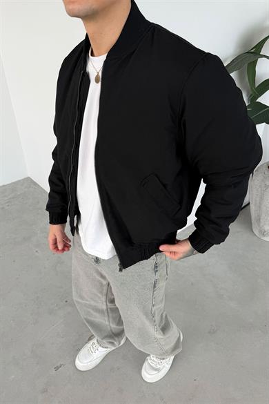 Siyah Beli Lastikli Bomber Ceket