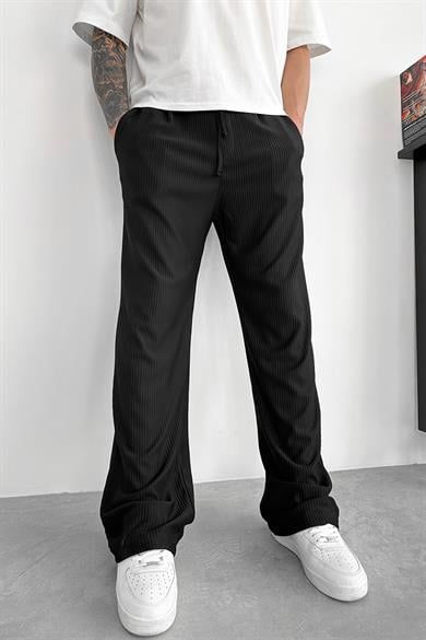 Siyah Beli Lastikli Fitilli Baggy Pantolon
