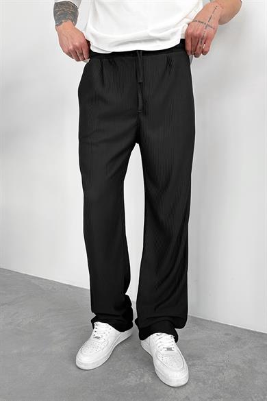 Siyah Beli Lastikli Fitilli Baggy Pantolon