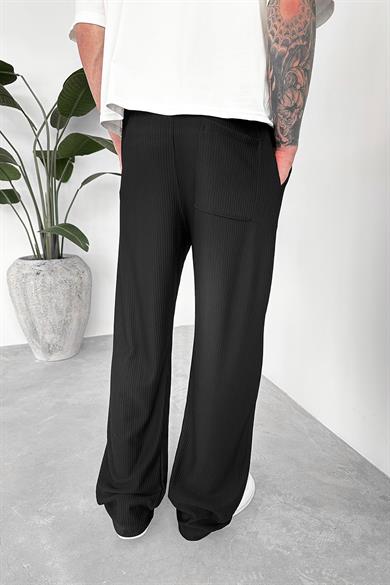 Siyah Beli Lastikli Fitilli Baggy Pantolon