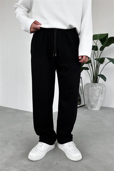 Siyah Beli Lastikli Gabardin Baggy Pantolon
