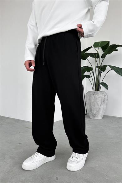 Siyah Beli Lastikli Gabardin Baggy Pantolon