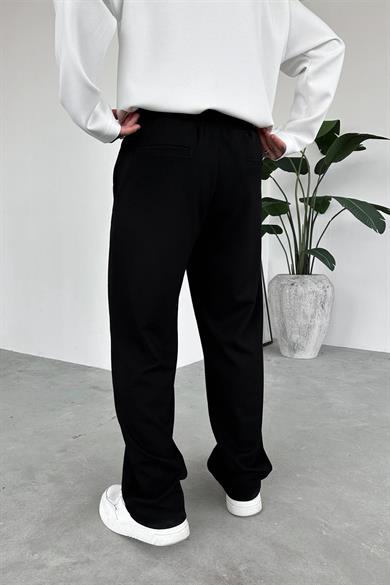 Siyah Beli Lastikli Gabardin Baggy Pantolon