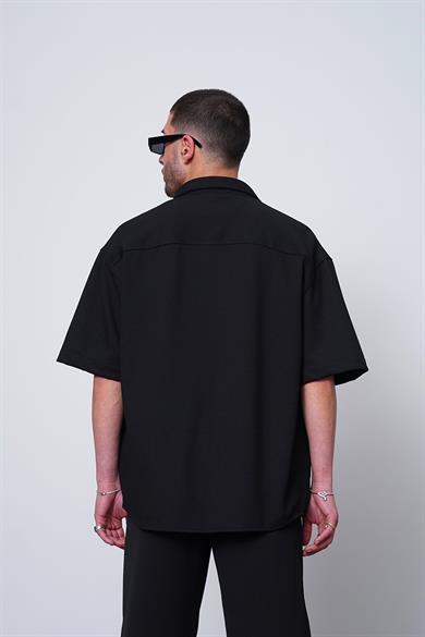 Siyah Beyaz Ön Cep Detay Basic ZA Oversize Gömlek