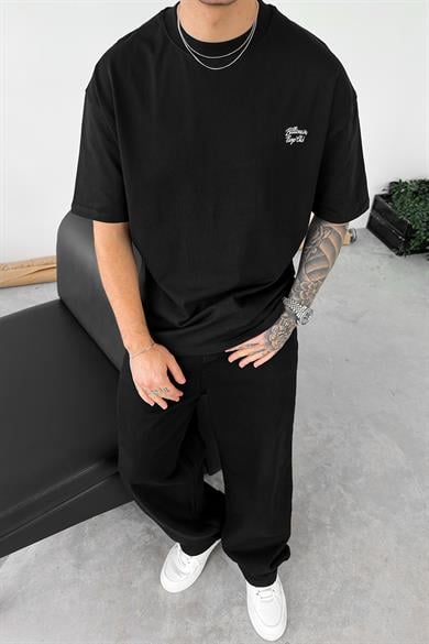 Siyah Billionaire Nakış Detay Oversize Tişört