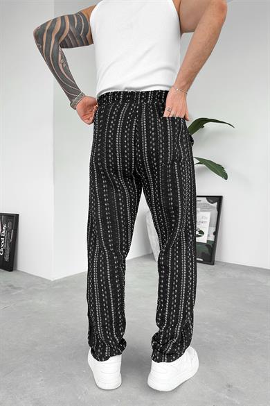 Siyah Bohem Şerit Detay Baggy Pantolon