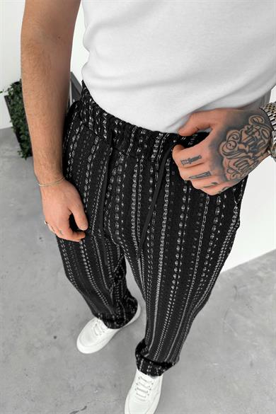 Siyah Bohem Şerit Detay Baggy Pantolon