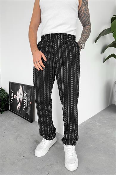 Siyah Bohem Şerit Detay Baggy Pantolon