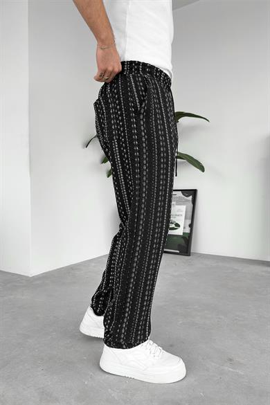 Siyah Bohem Şerit Detay Baggy Pantolon