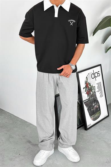 Siyah California Polo Yaka OUTPLENTY PREMİUM Oversize Tişört