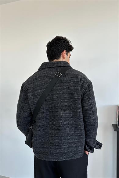 Siyah Çift Cepli Relaxed Kaşe Bomber Ceket