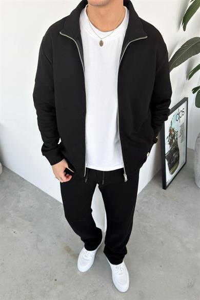Siyah Çift Fermuarlı Relaxed Fit Boxy Ceket