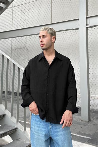 Siyah Çizgi Detaylı 3N GO Oversize Gömlek