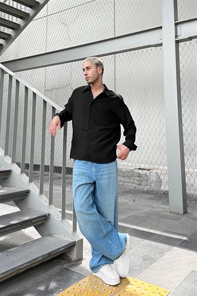 Siyah Çizgi Detaylı 3N GO Oversize Gömlek