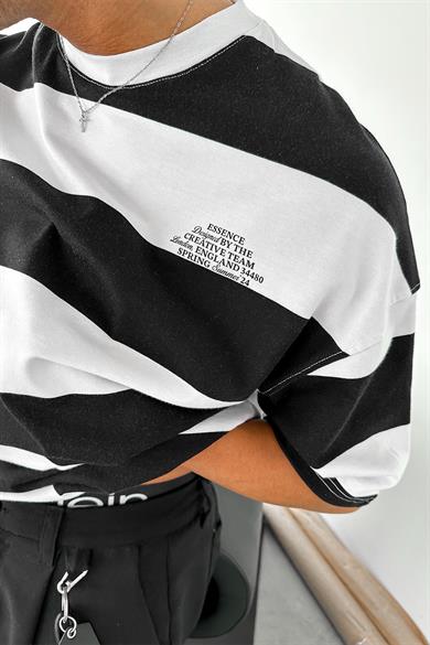 Siyah Çizgili Minimal Designed EE Oversize Tişört