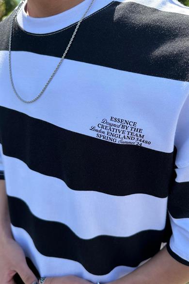 Siyah Çizgili Minimal Designed EE Oversize Tişört
