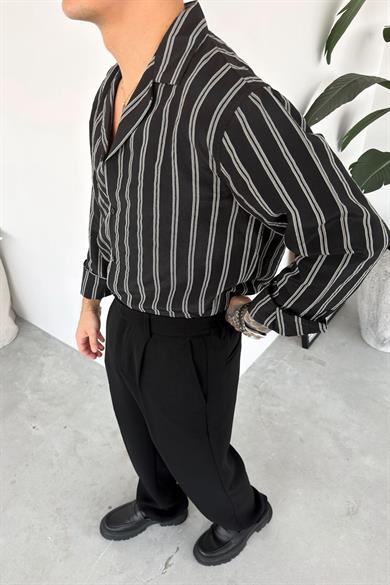 Siyah Çizgili Premium Relaxed Gömlek